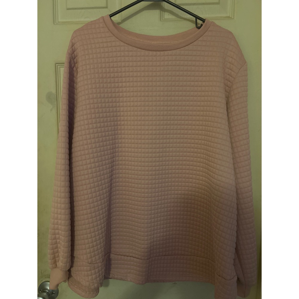 Shein Curve Pink Quilted Waffle Knit Sweatshirt Plus Size 3XL Long Sleeve Top